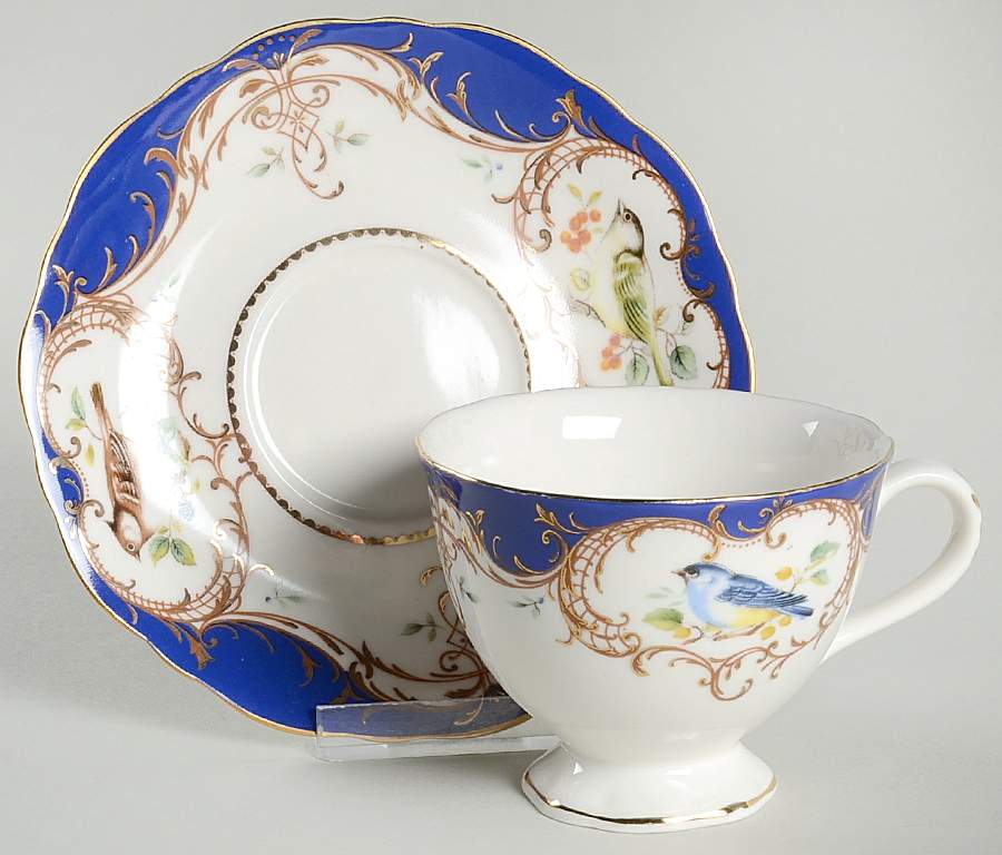 Birds Royal Blue Footed Cup & Saucer Set by Grace's Teaware-1