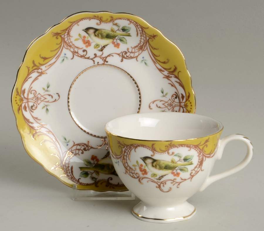 Birds Yellow Footed Cup & Saucer Set by Grace's Teaware-1