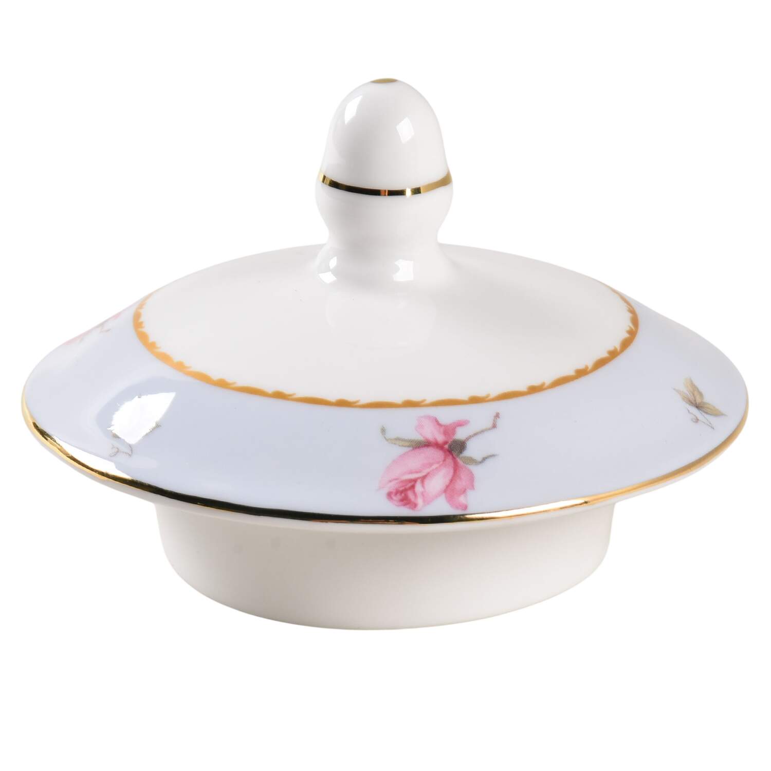 Peony and Strawberry Blue Lid for Tea/Coffee Pot by Gracie Bone China-1