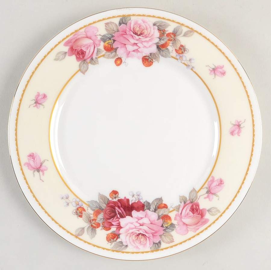 Peony and Strawberry Cream Salad/Dessert Plate by Gracie Bone China-1