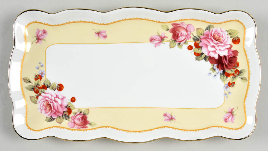 Peony and Strawberry Cream Large Sandwich Tray by Gracie Bone China-1