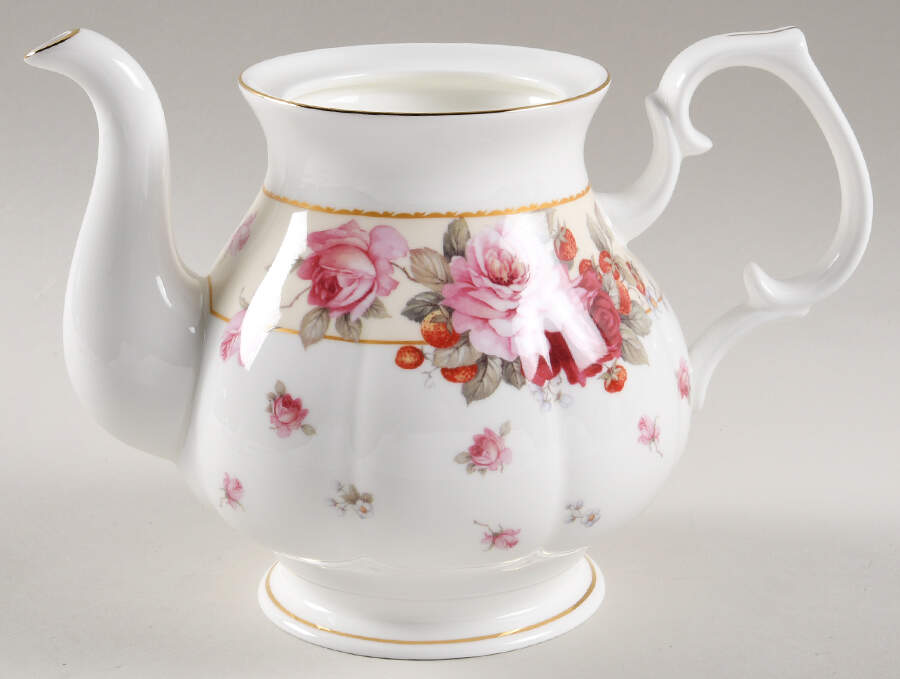 Peony and Strawberry Cream Tea/Coffee Pot No Lid by Gracie Bone China-1