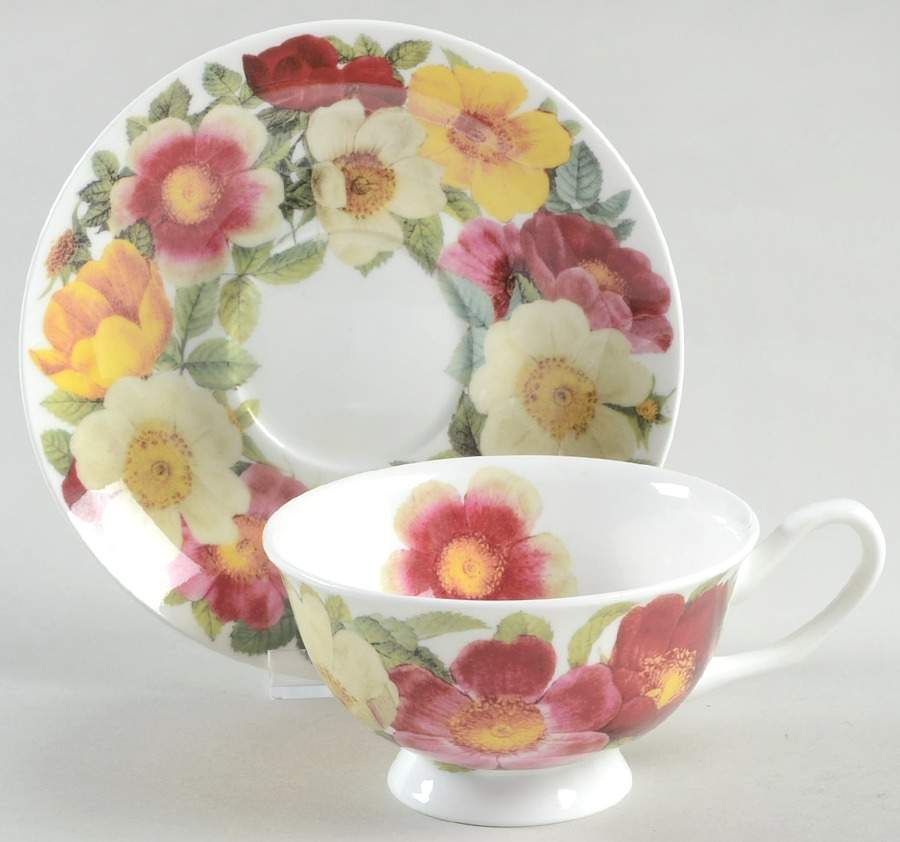 Spicy Poppy Footed Cup & Saucer Set by Gracie Bone China-1