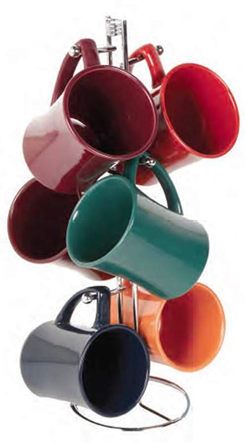Color Contour Mug Tree & 6 Motif Mug's (Has a Metal Tree) by Gibson Designs-1