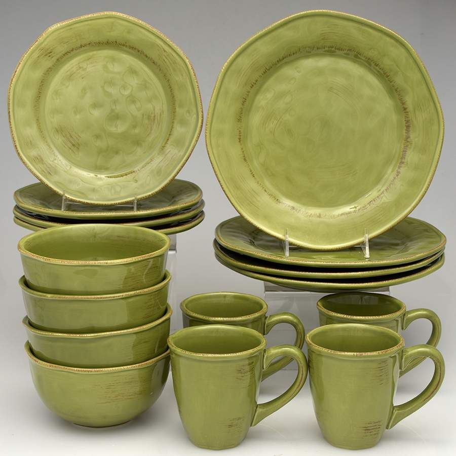 Hammered Shades Sage Green 16 Piece Set by Gibson Designs-1