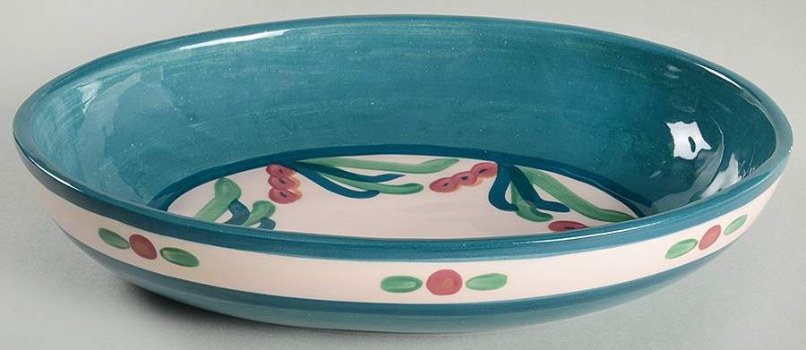 Teal Juniper 10" Oval Vegetable Bowl by Gail Pittman-1