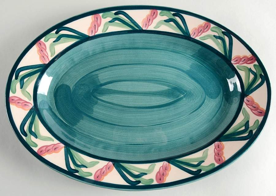 Teal Juniper 15" Oval Serving Platter by Gail Pittman-1