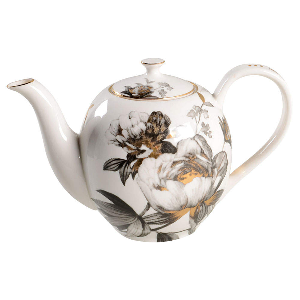Peony Black and Gold Coffee Pot & Lid by Grace's Teaware-1