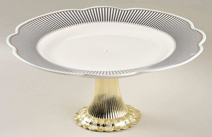 Scallop Navy Cake Stand with 4"-5" Metal Pedestal  Hc by Grace's Teaware-1