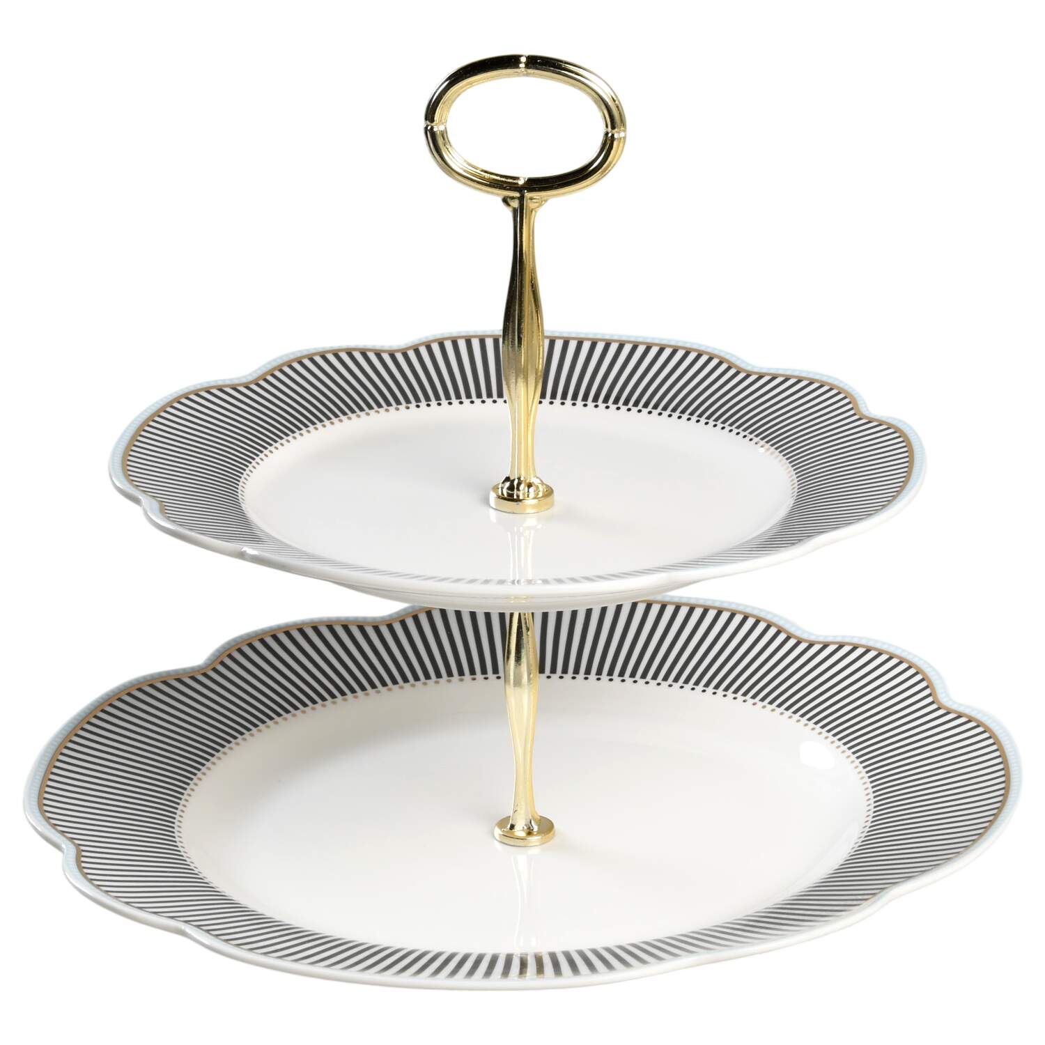 Scallop Navy 6 5/8"-10"  2 Tiered Serving Tray (Dp, Sp) HC by Grace's Teaware-1