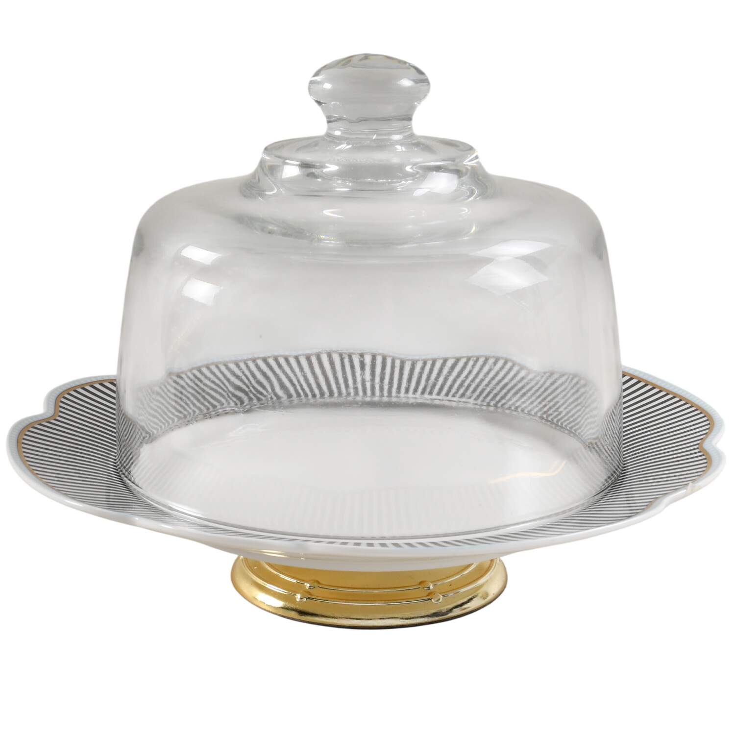 Scallop Navy 6 1/2"-7 1/2" Footed Cheese Plate w/ Glass Dome HC by Grace's Teaware-1