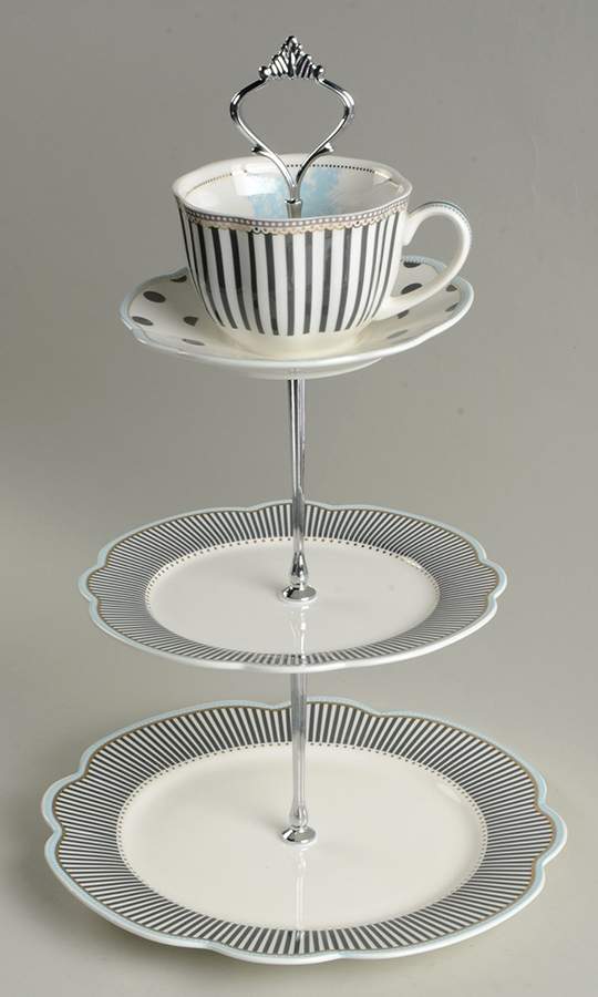 Scallop Navy 3 Tier Serving Tray by Grace's Teaware-1