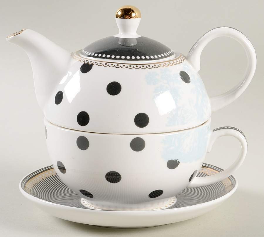 Scallop Navy Individual Teapot & Lid with Cup & Saucer by Grace's Teaware-1