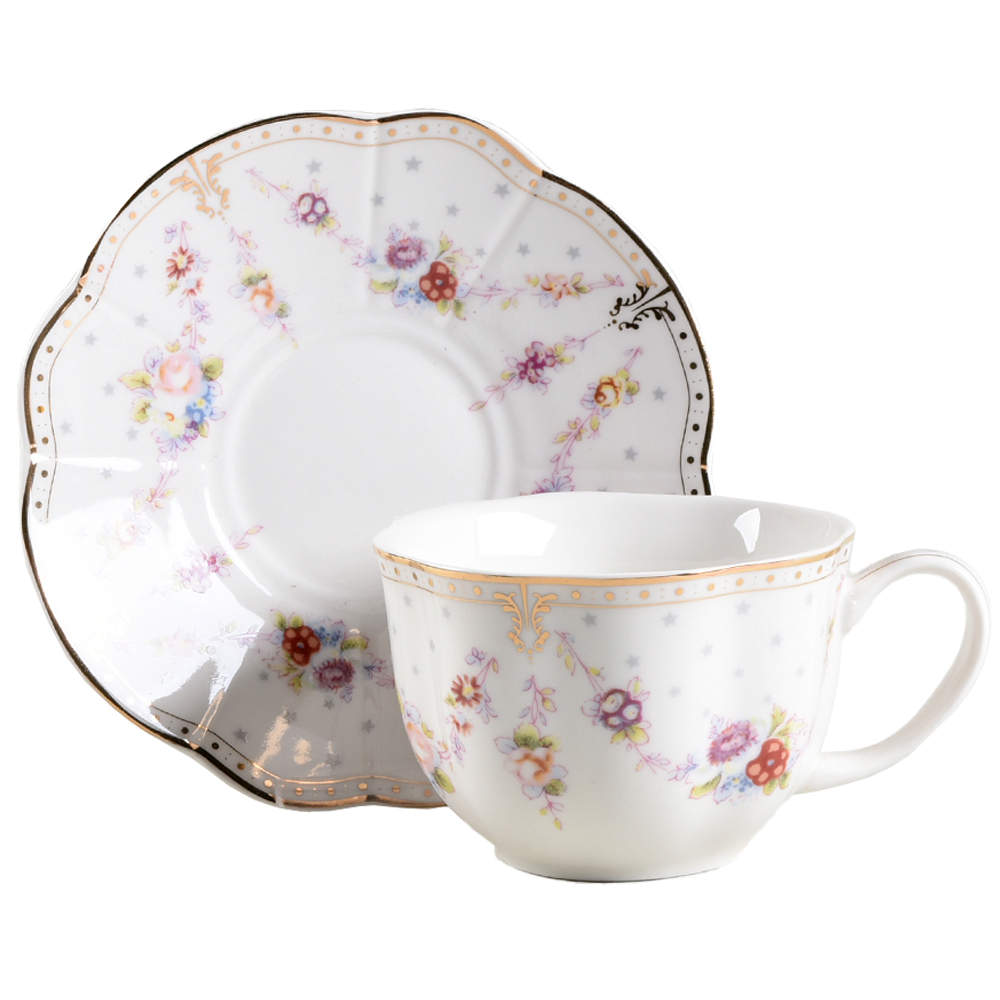 Rose Swag Flat Cup & Saucer Set by Grace's Teaware-1