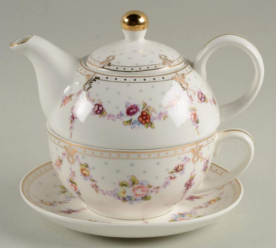Rose Swag Individual Teapot & Lid with Cup & Saucer by Grace's Teaware-1