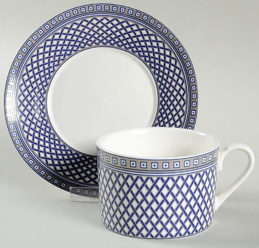 Metro Blue Flat Cup & Saucer Set by Grace's Teaware-1