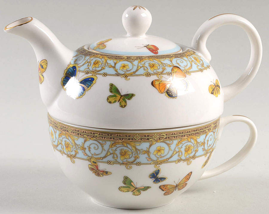Blue Butterfly Individual Teapot & Lid with Cup by Grace's Teaware-1