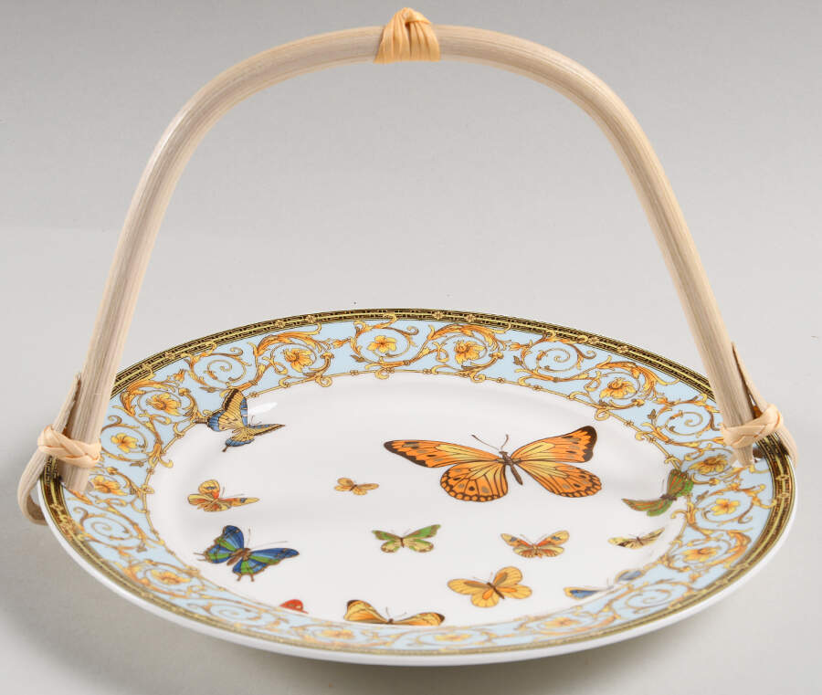 Blue Butterfly 5 3/8"-5 5/8" Bamboo Handled Serving Plate  HC by Grace's Teaware-1