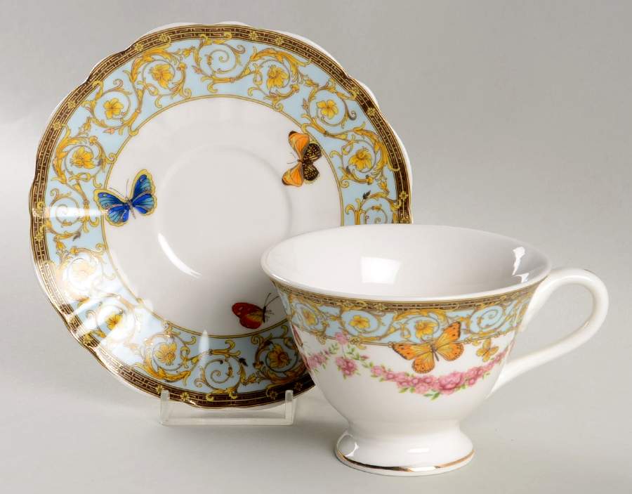 Blue Butterfly Footed Cup & Saucer Set by Grace's Teaware-1