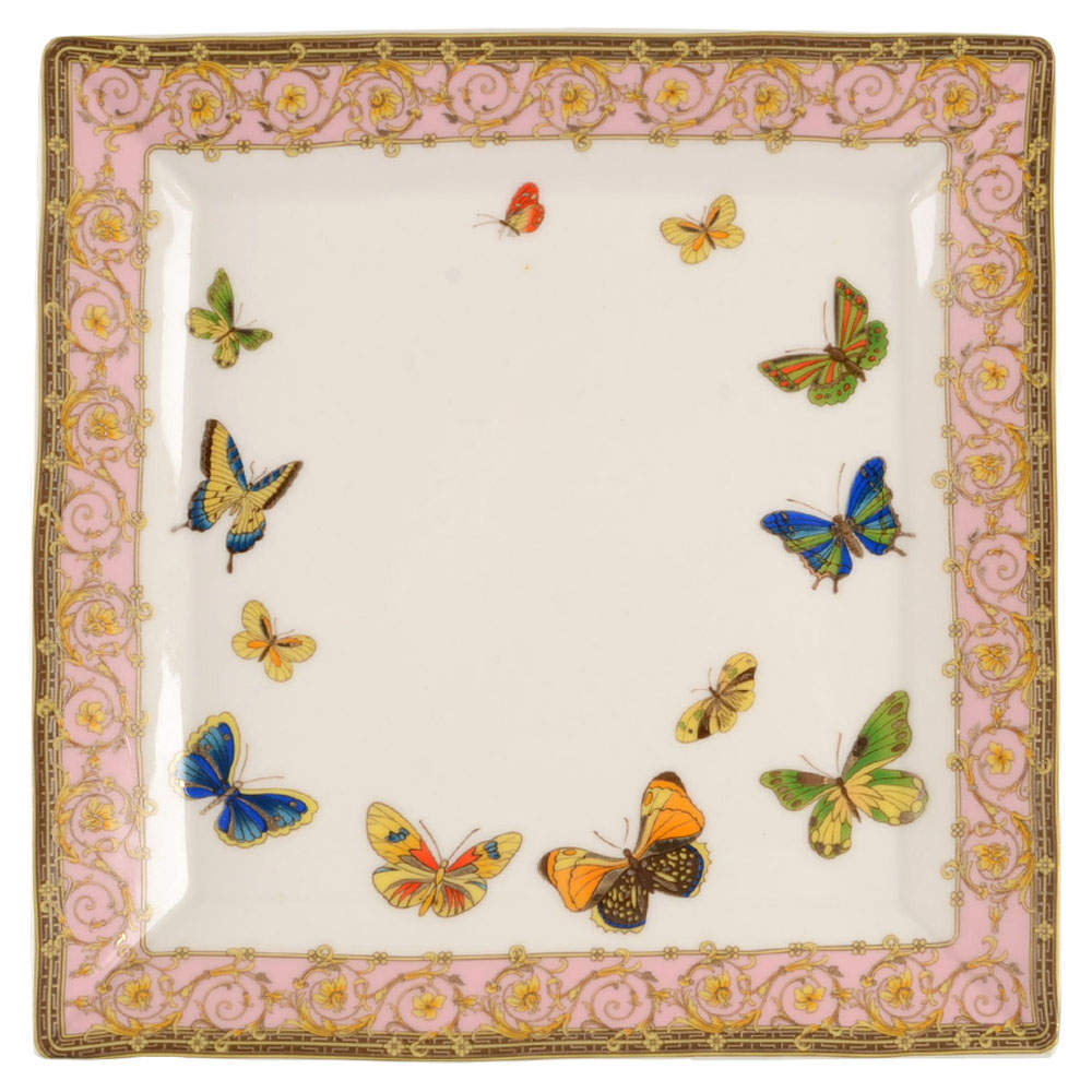 Pink Butterfly Square Salad/Dessert Plate by Grace's Teaware-1