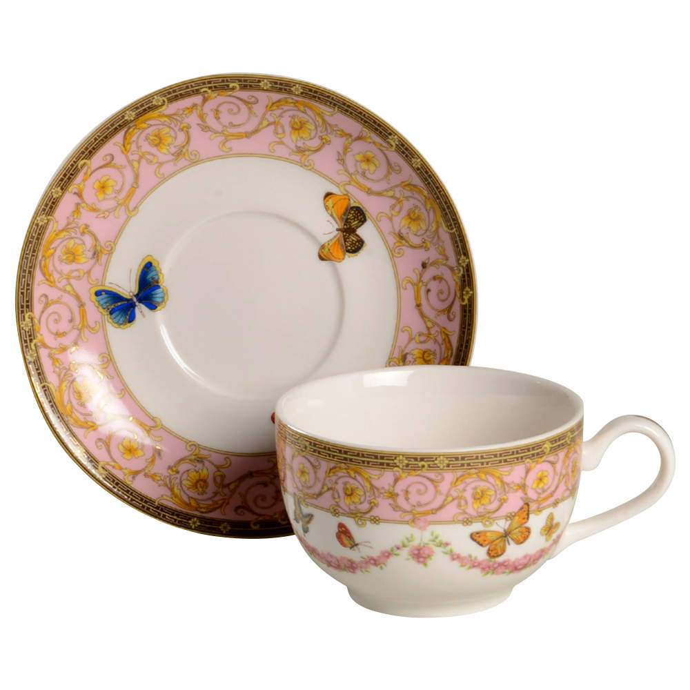 Pink Butterfly Flat Cup & Saucer Set by Grace's Teaware-1