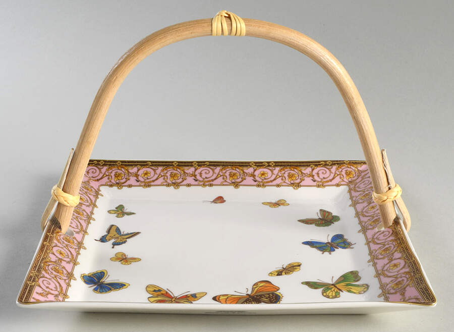 Pink Butterfly 5 3/8"-5 5/8" Bamboo Handled Serving Plate  HC by Grace's Teaware-1