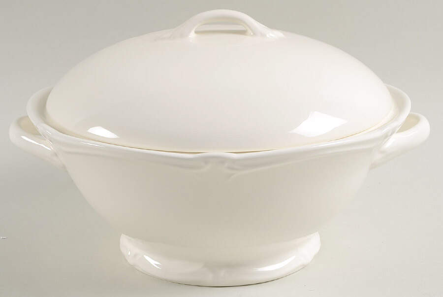 Rocaille Blanc (White) Round Covered Vegetable by Faiencerie De Gien-1