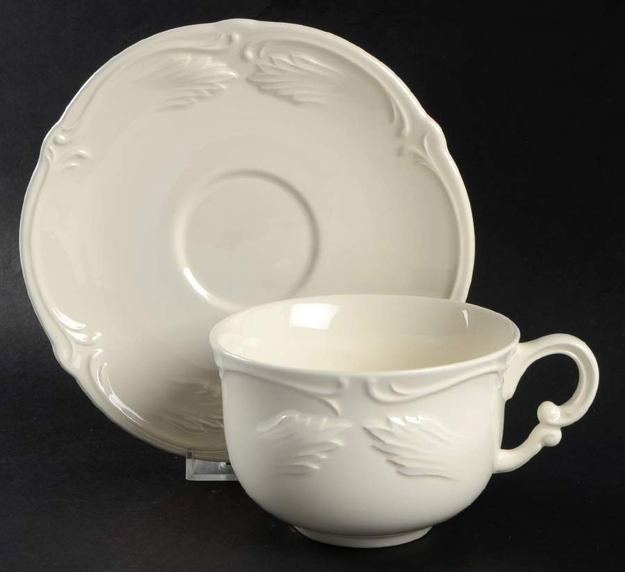 Rocaille Blanc (White) Breakfast Cup & Saucer Set by Faiencerie De Gien-1