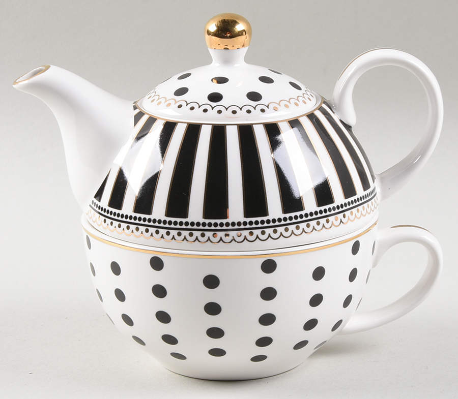 Josephine Black Individual Teapot & Lid with Cup by Grace's Teaware-1