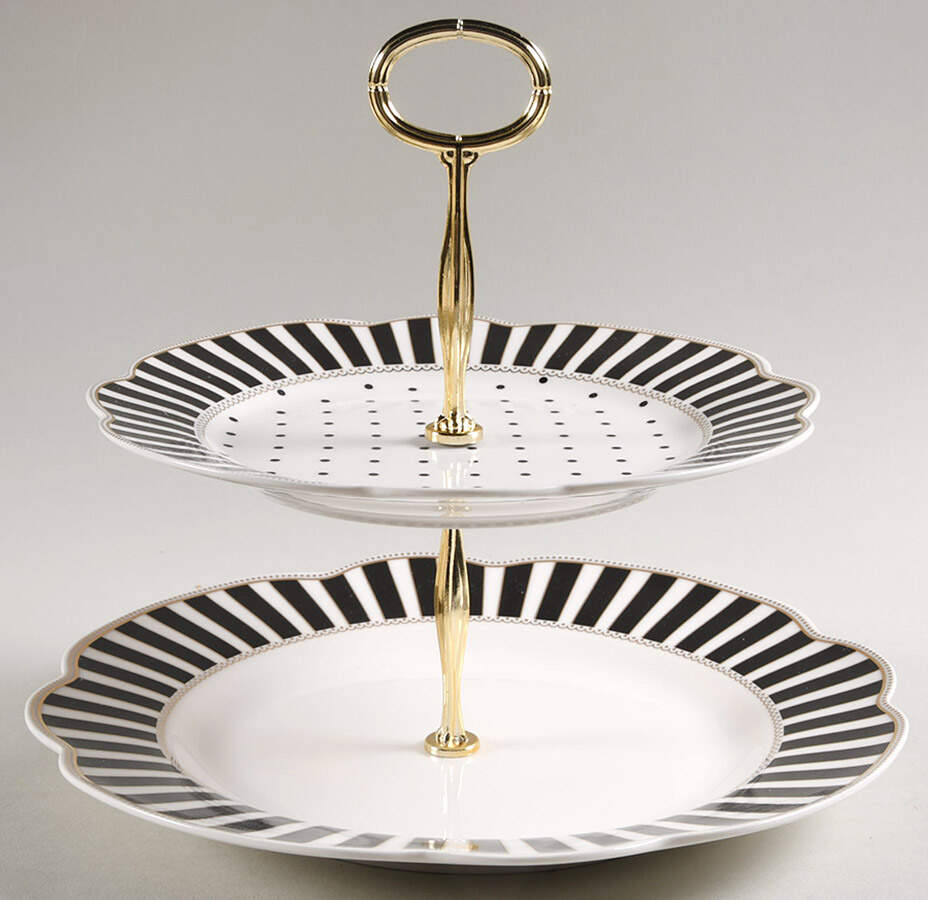 Josephine Black 6 5/8"-10"  2 Tiered Serving Tray (Dp, Sp) HC by Grace's Teaware-1