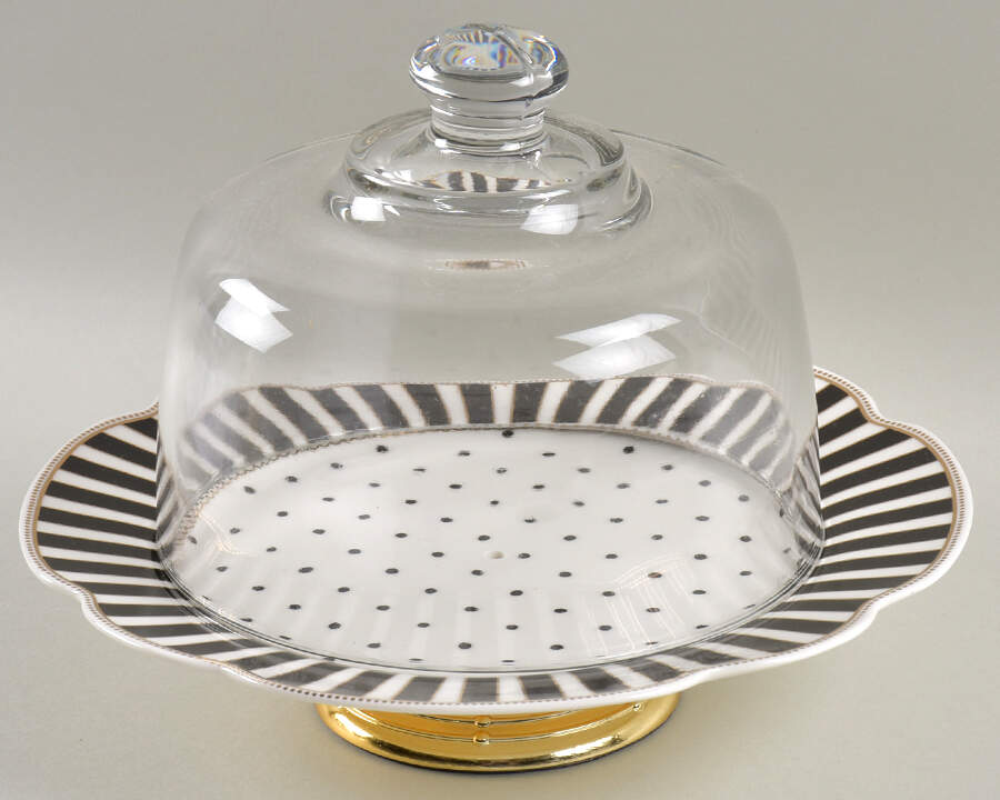 Josephine Black 6 1/2"-7 1/2" Footed Cheese Plate w/ Glass Dome HC by Grace's Teaware-1