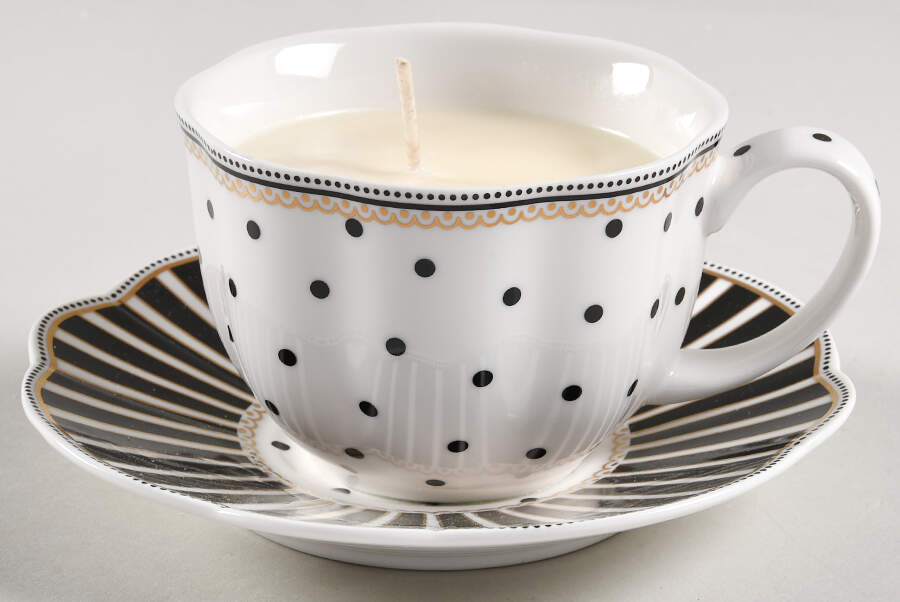 Josephine Black Scented Cup & Saucer Candle-Vanilla  HC by Grace's Teaware-1