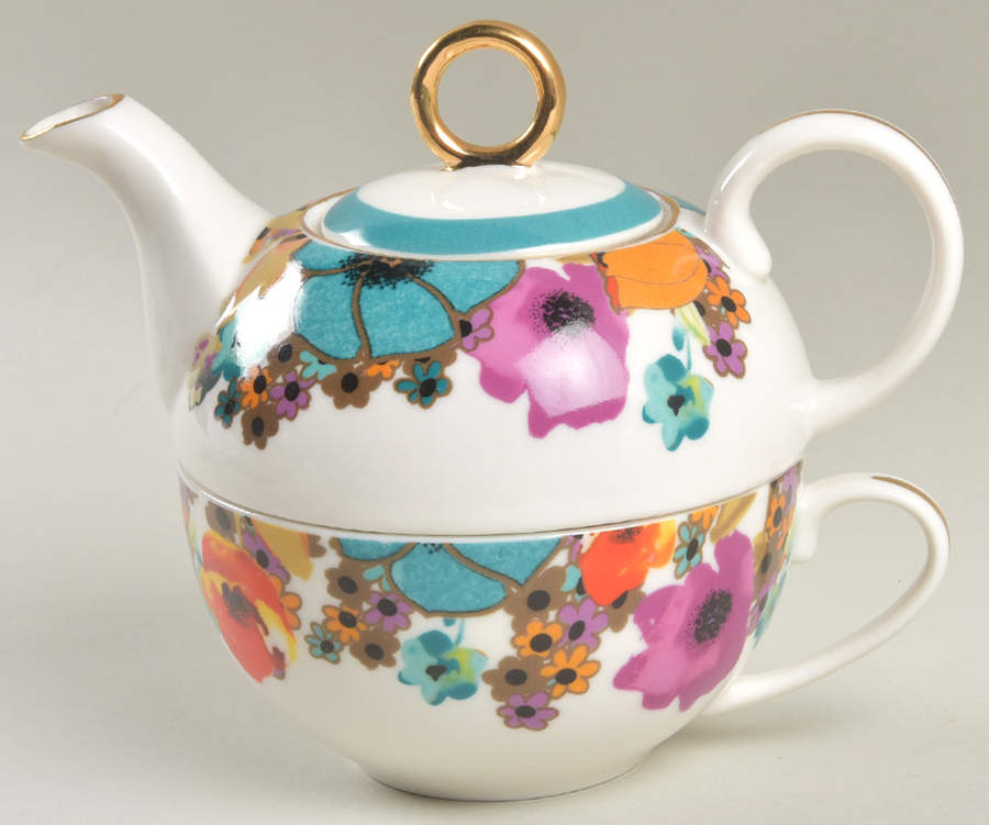 Multi Poppy Teapot for Individual Teapot & Lid with Cup by Grace's Teaware-1