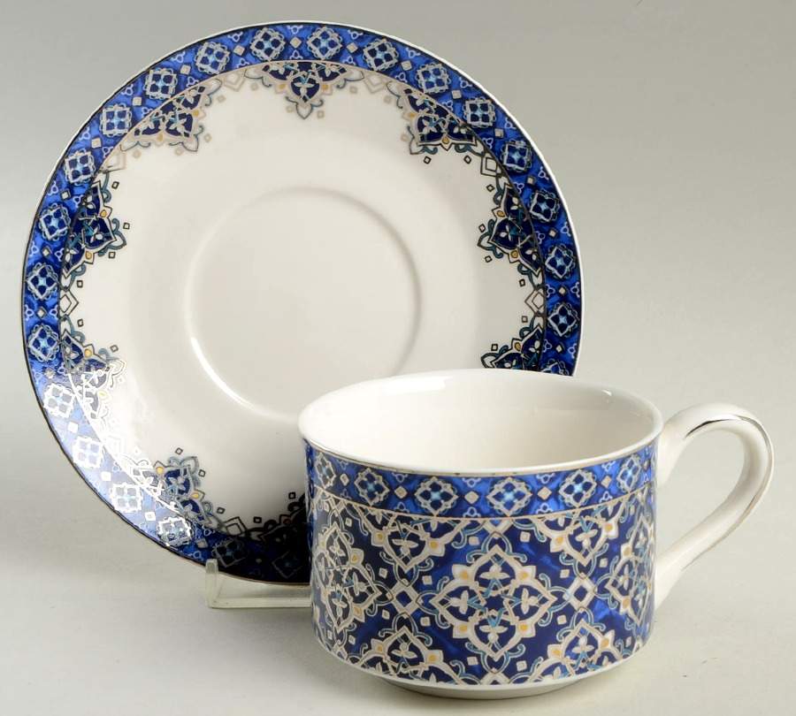 Blue Diamond Flat Cup & Saucer Set by Grace's Teaware-1
