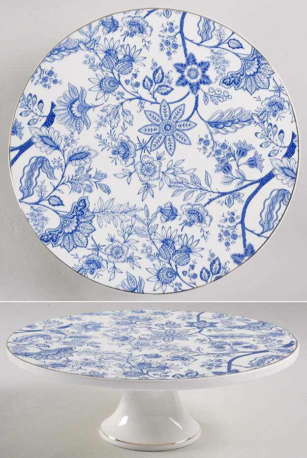 Blue Vine Footed Cake Plate by Grace's Teaware-1
