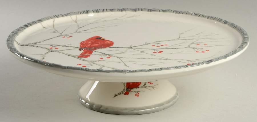 Winter Cardinal 12" Diameter Pedestal Cake Stand by Global Design Connections-1