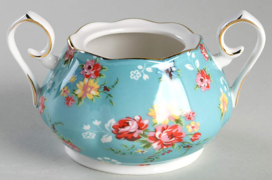 Shabby Rose Turquoise Sugar Bowl No Lid by Grace's Teaware-1