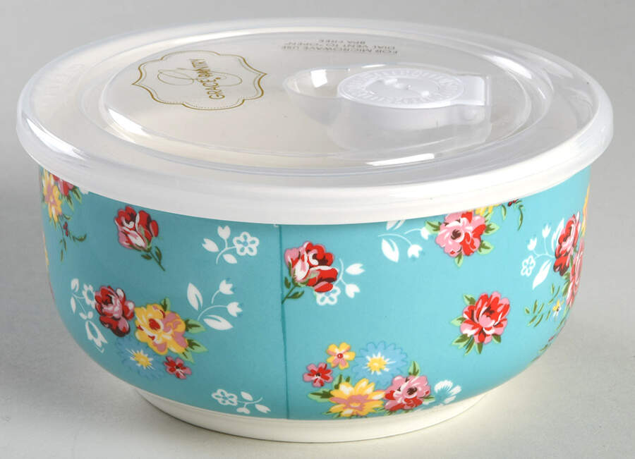 Shabby Rose Turquoise 5" Storage Bowl & Plastic Lid by Grace's Teaware-1