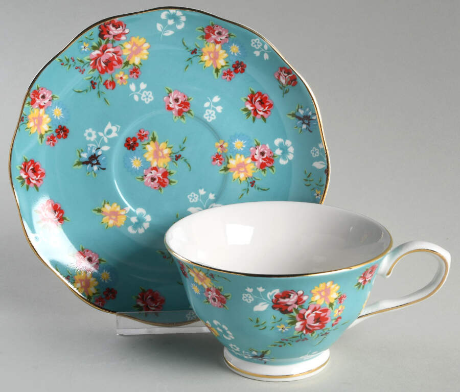 Shabby Rose Turquoise Footed Cup & Saucer Set by Grace's Teaware-1