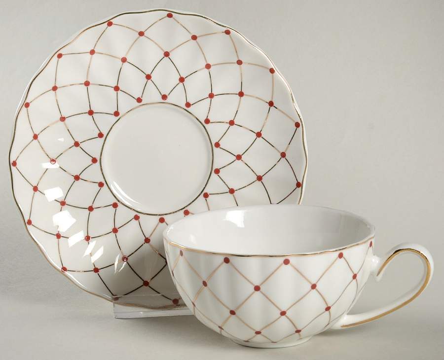 Metallic Trellis Red Flat Cup & Saucer Set by Grace's Teaware-1