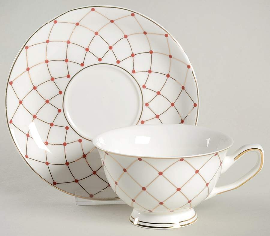 Metallic Trellis Red Footed Cup & Saucer Set by Grace's Teaware-1