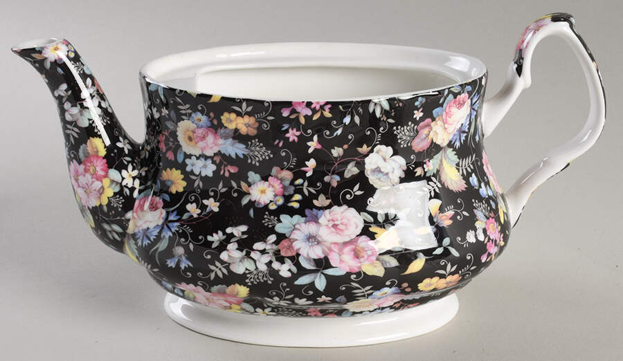 Petite Rose Black Teapot No Lid by Gracie Bone China-1