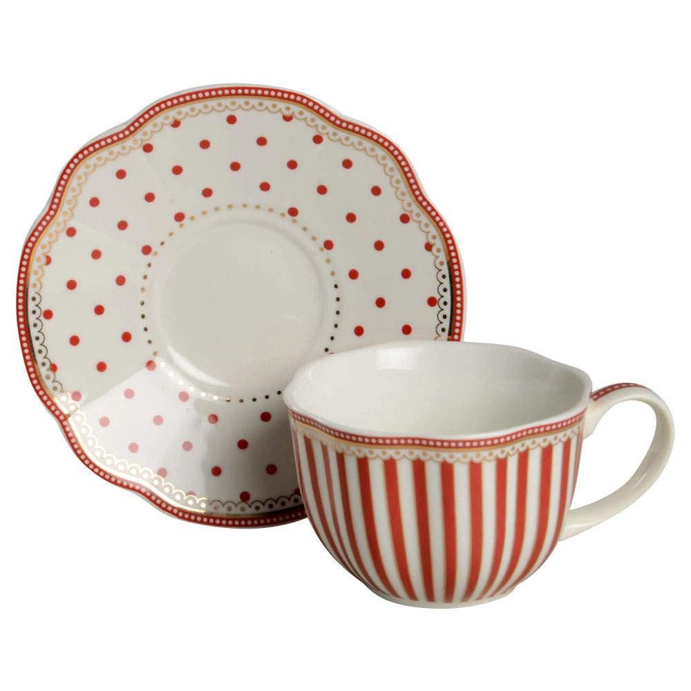Josephine Red Flat Cup & Saucer Set by Grace's Teaware-1