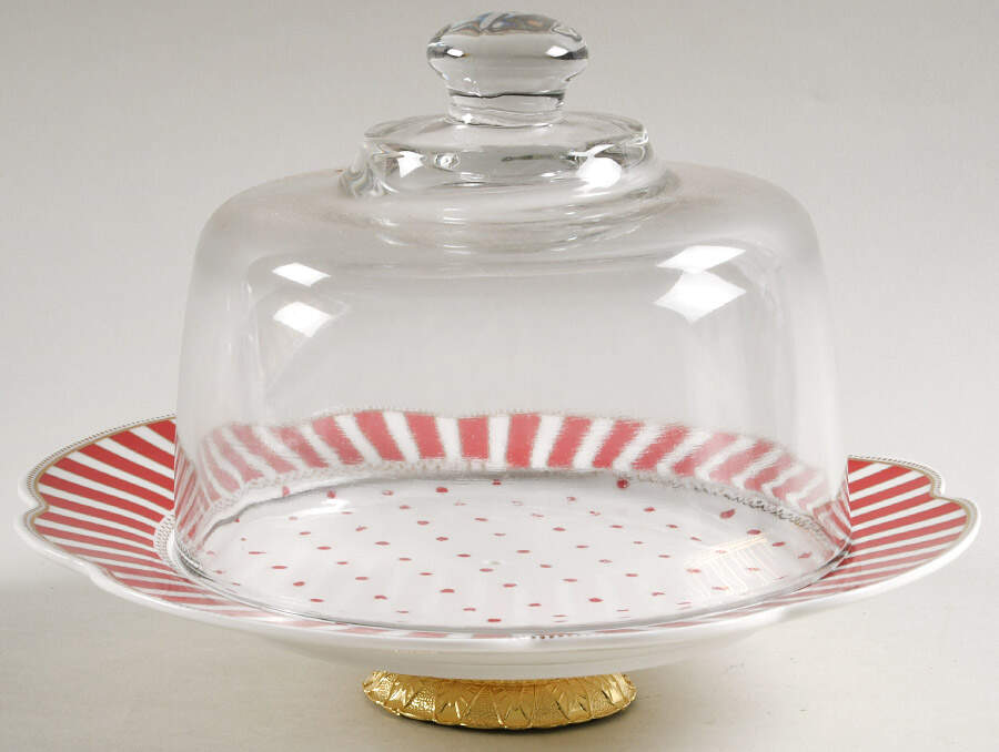Josephine Red 6 1/2"-7 1/2" Footed Cheese Plate w/ Glass Dome HC by Grace's Teaware-1