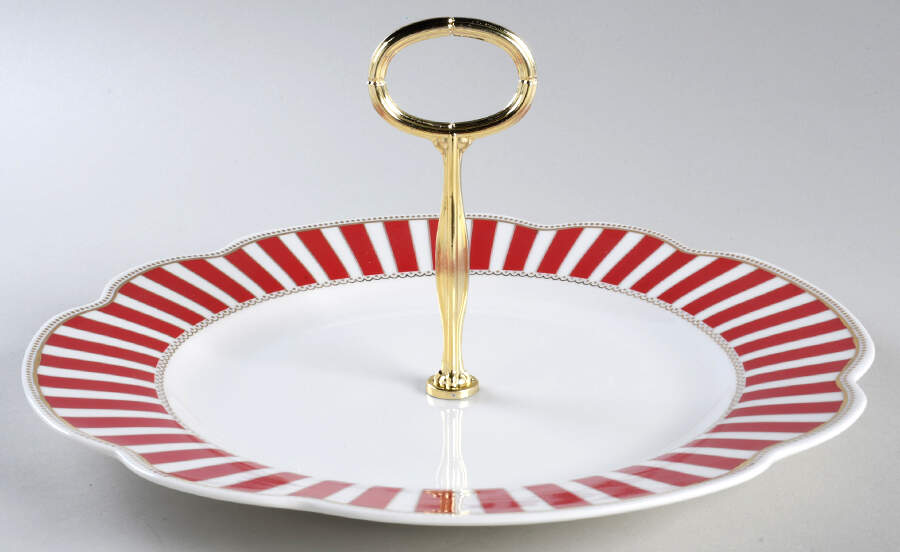 Josephine Red Round Serving Plate with Center Handle (Dp) Hc by Grace's Teaware-1