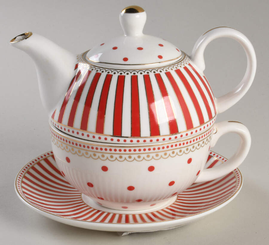 Josephine Red Individual Teapot with Cup & Saucer by Grace's Teaware-1