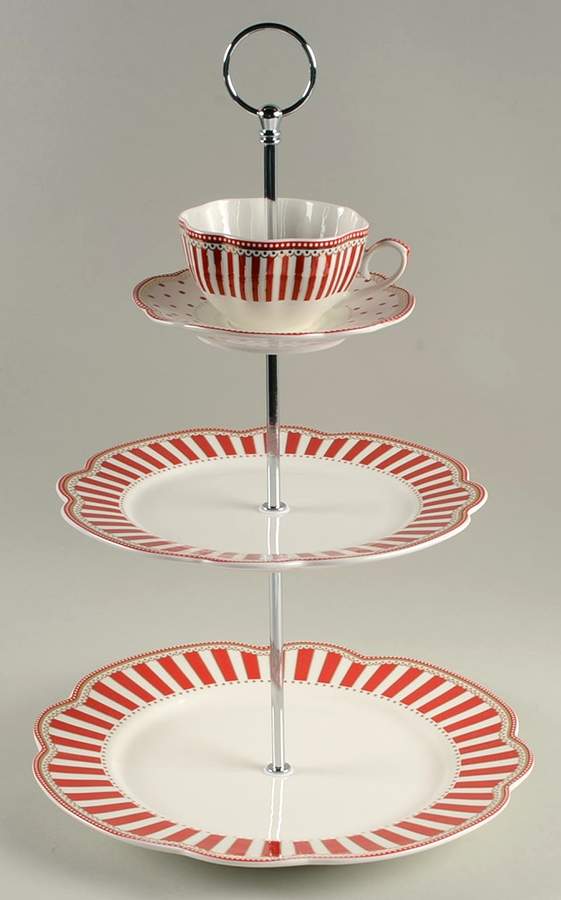 Josephine Red 3 Tier Serving Tray by Grace's Teaware-1