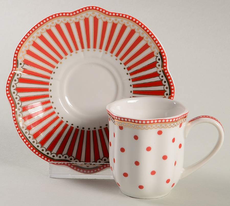 Josephine Red Espresso Cup and Saucer Set by Grace's Teaware-1