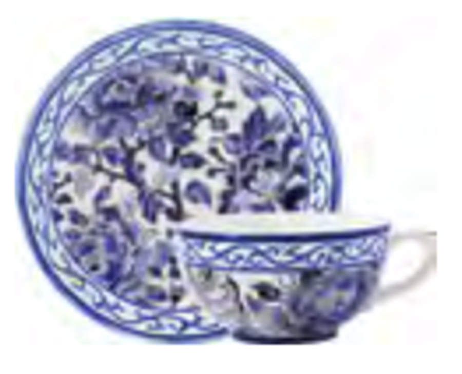 Pivoines Bleues Breakfast Cup & Saucer Set by Faiencerie De Gien-1