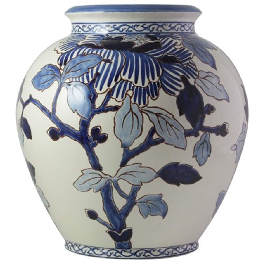 Pivoines Bleues Large Vase by Faiencerie De Gien-1